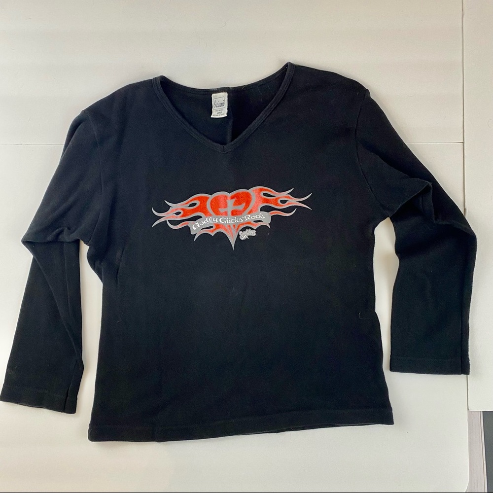 Godly Chicks Rock.  Souldog. Black 3/4 Length Sleeves T-Shirt. Size Large.